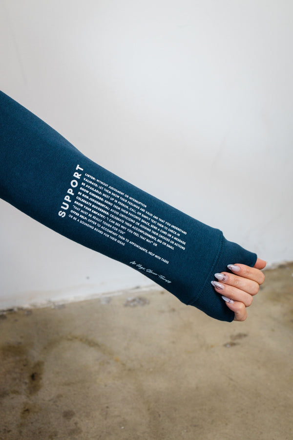 support navy sweatshirt for mental health sleeve